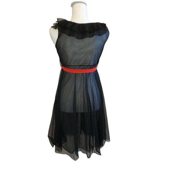 Womens XS/S Black Sheer Slip Dress Ruffle Neckline‎ - Picture 4 of 10